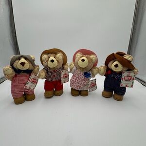 Vintage 1986 Wendys Furskins Bears Set of 4 Plush With Tags Farmer Country